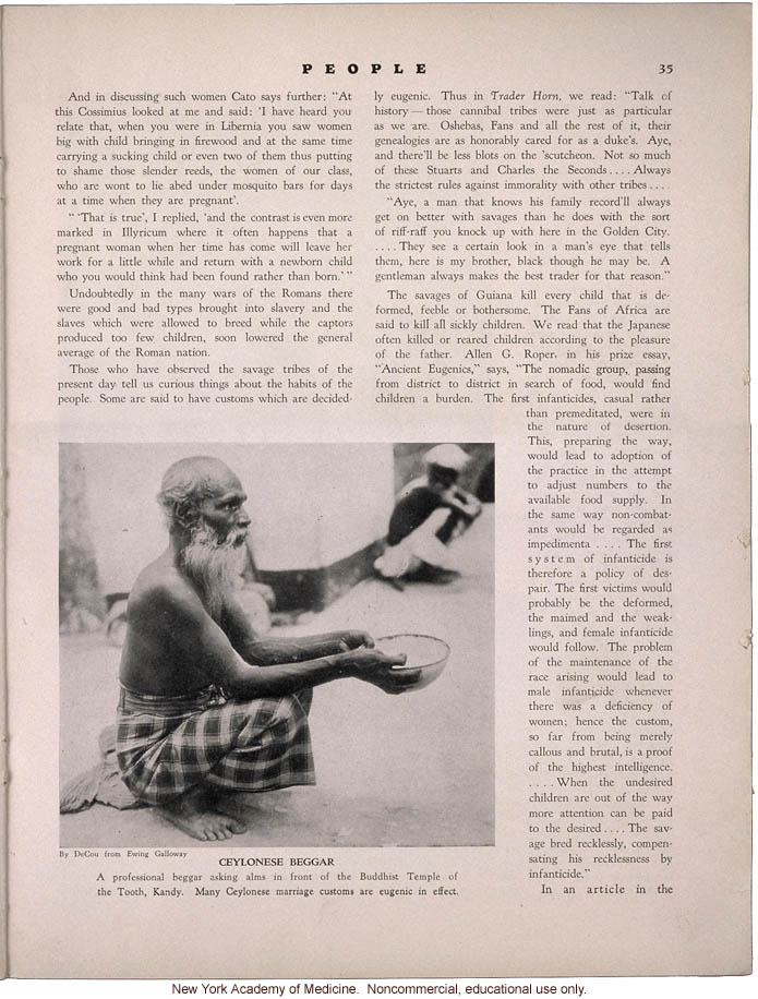 &quote;Primitive Eugenics,&quote; by Harry Whitisle, People (April 1931), history of eugenic practices around the world