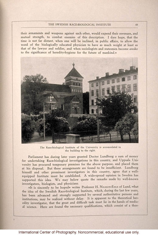 <i>The Swedish Nation</i>, &quote;The Swedish State-Institute for Race-Biological Investigation: An Account of its Origin&quote; by Hjalmar Anderson