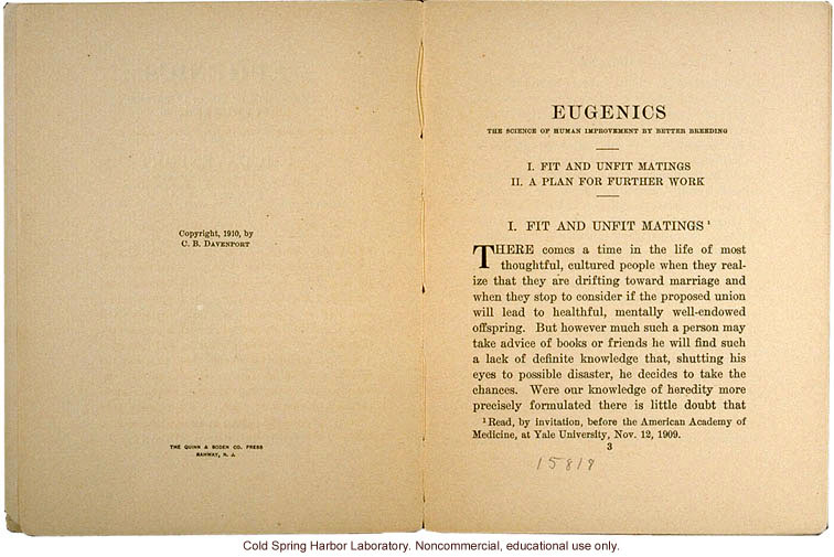 <i>Eugenics: The Science of Human Improvement by Better Breeding</i>, by Charles B. Davenport