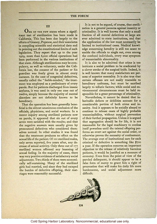 &quote;Sterilization of the Unfit&quote; by Anthony M. Turano, Forum (February 1934)