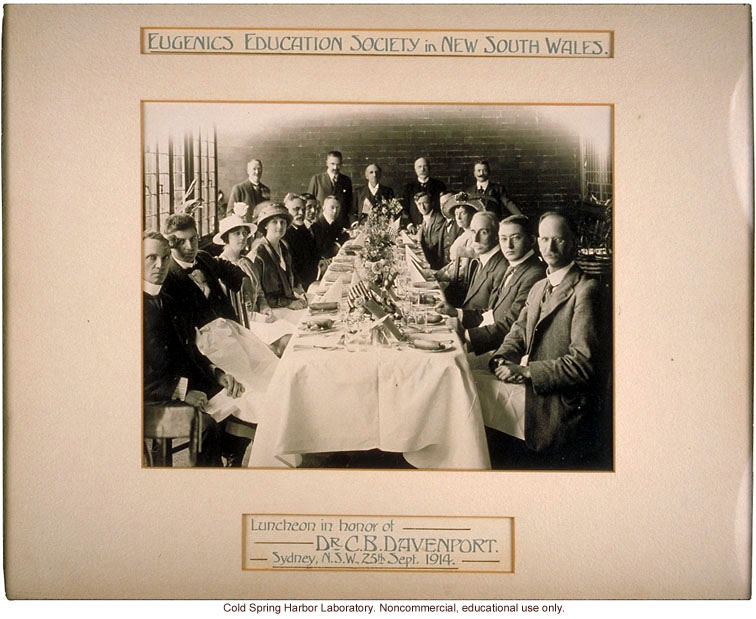 Eugenics Education Society of New South Wales luncheon in honor of C.B. Davenport (standing 2nd from left), Sydney, Australia (9/25/1914)