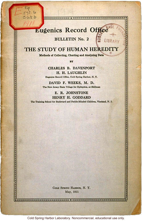 &quote;The Study of Human Heredity,&quote; by Davenport, Laughlin, Weeks, Johnstone, and Goddard, Eugenics Record Office Bulletin No. 2