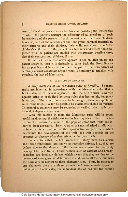 &quote;The Study of Human Heredity,&quote; by Davenport, Laughlin, Weeks, Johnstone, and Goddard, Eugenics Record Office Bulletin No. 2