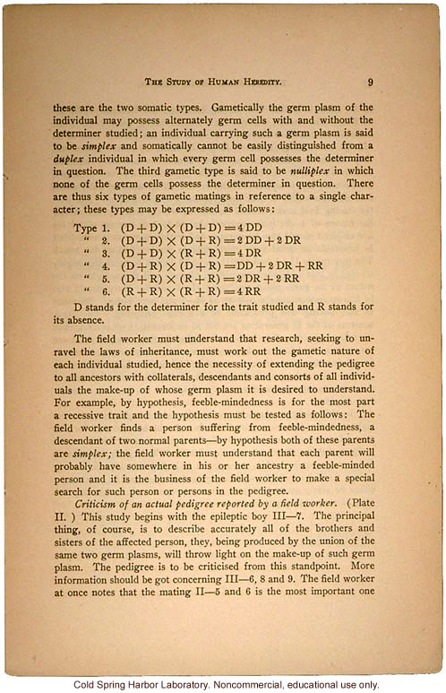 &quote;The Study of Human Heredity,&quote; by Davenport, Laughlin, Weeks, Johnstone, and Goddard, Eugenics Record Office Bulletin No. 2