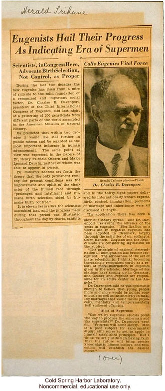 &quote;Eugenicists Hail Their Progress as Indicating Era of Supermen,&quote;  New York Herald Tribune (1932), review of Third International Eugenics Congress