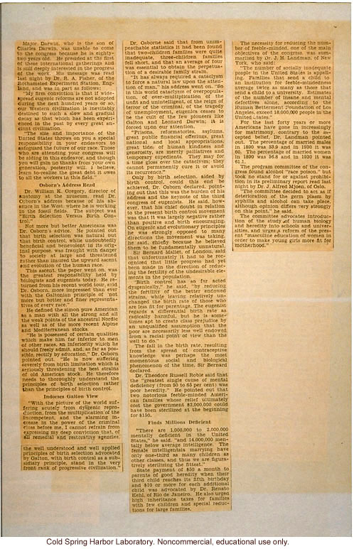 &quote;Eugenicists Hail Their Progress as Indicating Era of Supermen,&quote;  New York Herald Tribune (1932), review of Third International Eugenics Congress