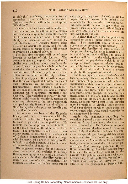 &quote;Mathematical Darwinism, A Discussion of the Genetical Theory of Natural Selection,&quote; by J.B.S. Haldane, Eugenics Review (vol 23:1)