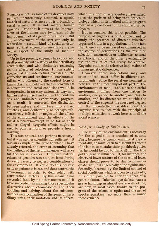 &quote;Eugenics and Society&quote; (The Galton Lecture given to the Eugenics Society), by Julian S. Huxley, Eugenics Review (vol 28:1)