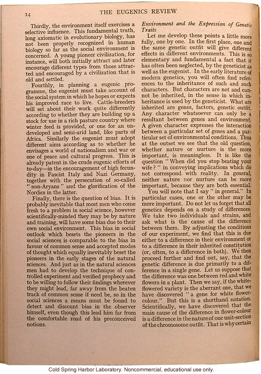 &quote;Eugenics and Society&quote; (The Galton Lecture given to the Eugenics Society), by Julian S. Huxley, Eugenics Review (vol 28:1)