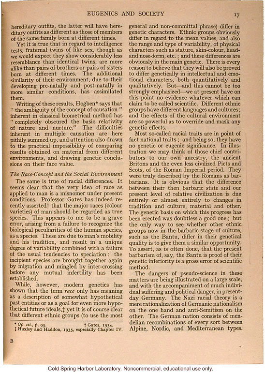 &quote;Eugenics and Society&quote; (The Galton Lecture given to the Eugenics Society), by Julian S. Huxley, Eugenics Review (vol 28:1)