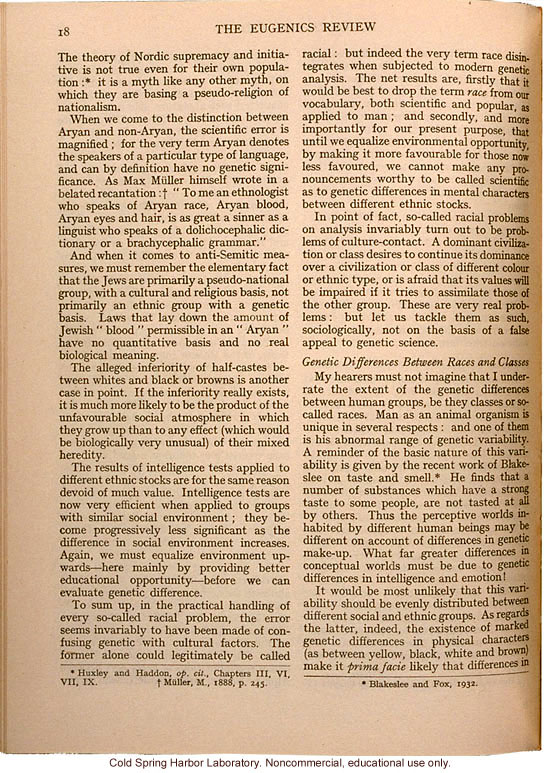 &quote;Eugenics and Society&quote; (The Galton Lecture given to the Eugenics Society), by Julian S. Huxley, Eugenics Review (vol 28:1)