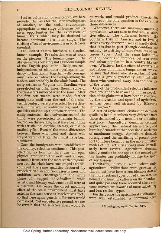 &quote;Eugenics and Society&quote; (The Galton Lecture given to the Eugenics Society), by Julian S. Huxley, Eugenics Review (vol 28:1)