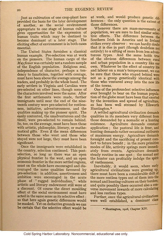 &quote;Eugenics and Society&quote; (The Galton Lecture given to the Eugenics Society), by Julian S. Huxley, Eugenics Review (vol 28:1)