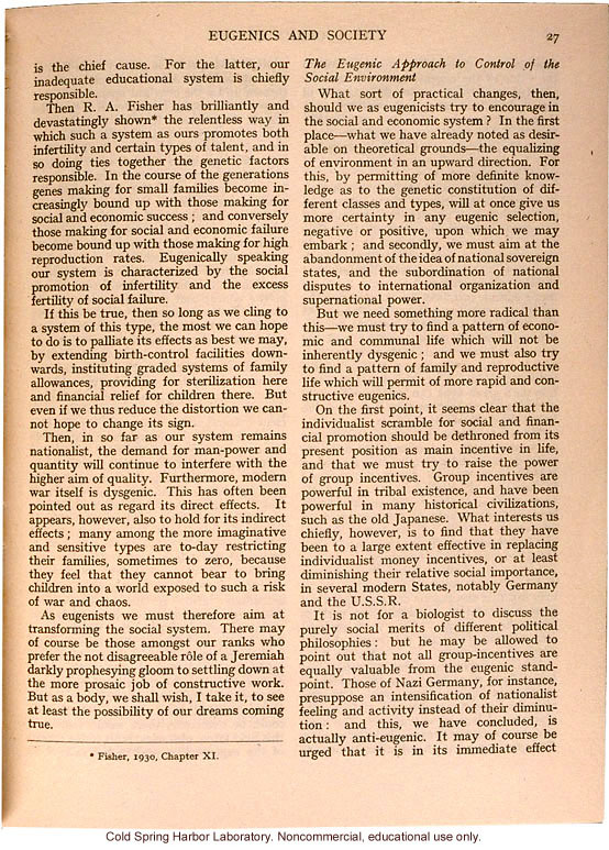 &quote;Eugenics and Society&quote; (The Galton Lecture given to the Eugenics Society), by Julian S. Huxley, Eugenics Review (vol 28:1)