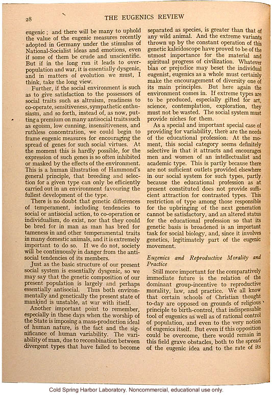 &quote;Eugenics and Society&quote; (The Galton Lecture given to the Eugenics Society), by Julian S. Huxley, Eugenics Review (vol 28:1)