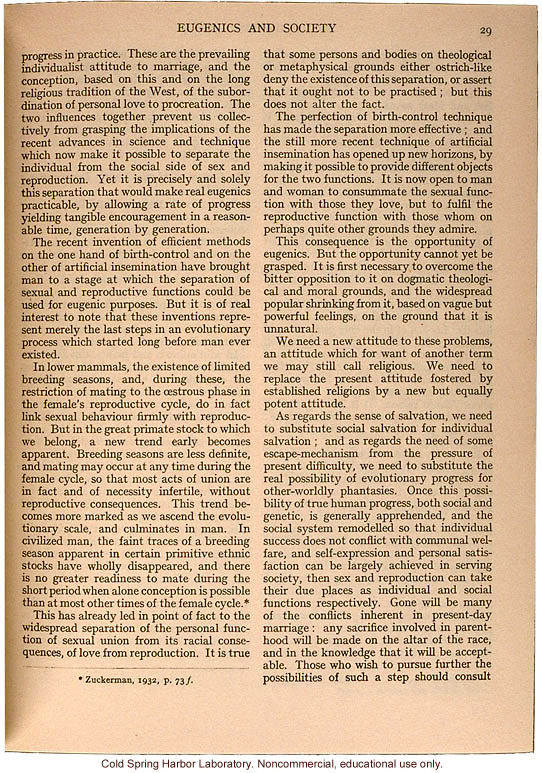 &quote;Eugenics and Society&quote; (The Galton Lecture given to the Eugenics Society), by Julian S. Huxley, Eugenics Review (vol 28:1)