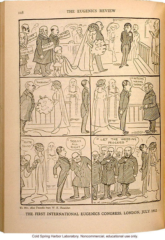 Comic, &quote;The First International Eugenics Congress, London, July 1912&quote;, Eugenics Review (vol 28:1)