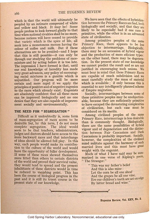 &quote;Race Mixture,&quote; by K.B. Aikman, Eugenics Review (vol. 25:3)