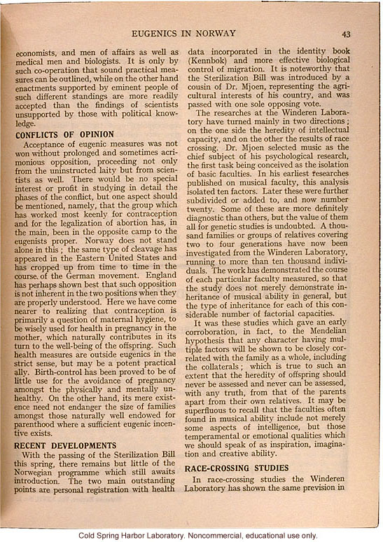 &quote;Eugenics in Norway,&quote; by C.B.S. Hodson, Eugenics Review (vol. 27:1)