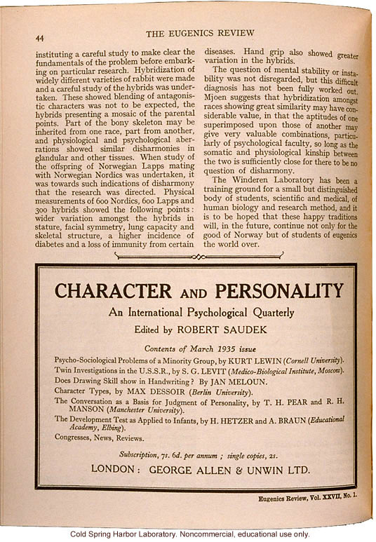 &quote;Eugenics in Norway,&quote; by C.B.S. Hodson, Eugenics Review (vol. 27:1)