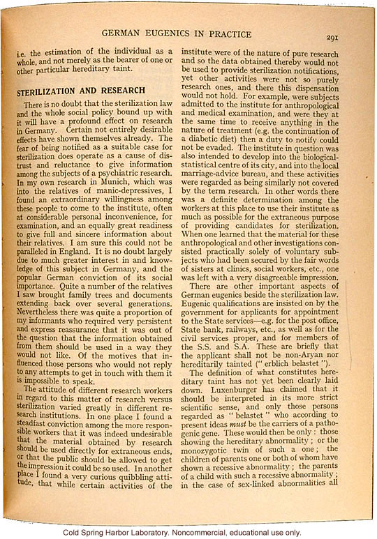 &quote;German Eugenics in Practice,&quote; by Eliot Slater, Eugenics Review (vol. 27:4), ambivalent review of sterilization and marriage laws