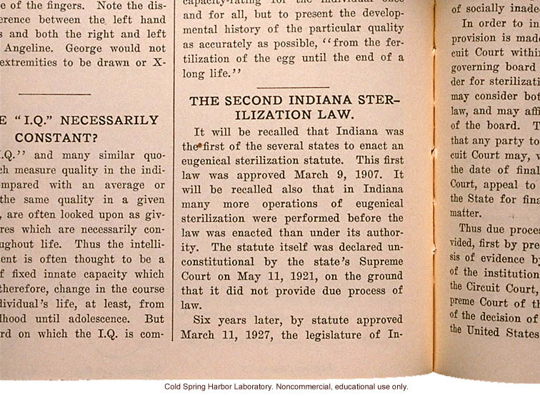 &quote;The Second Indiana Sterilization Law,&quote; Eugenical News (vol. 15)