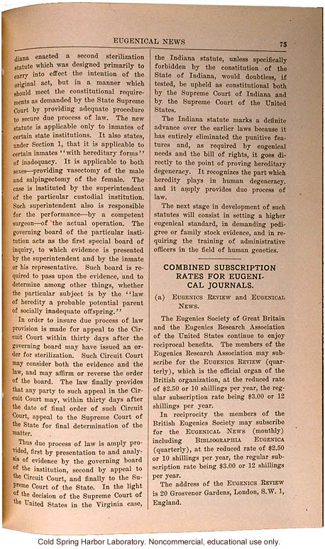 &quote;The Second Indiana Sterilization Law,&quote; Eugenical News (vol. 15)