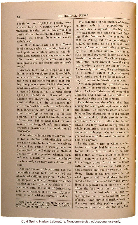 &quote;Eugenical Remarks on China,&quote; by A.B. Droogleever Fortuyn, Eugenical News (vol. 15:6)