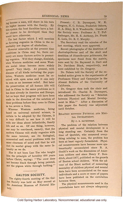 &quote;Eugenical Remarks on China,&quote; by A.B. Droogleever Fortuyn, Eugenical News (vol. 15:6)