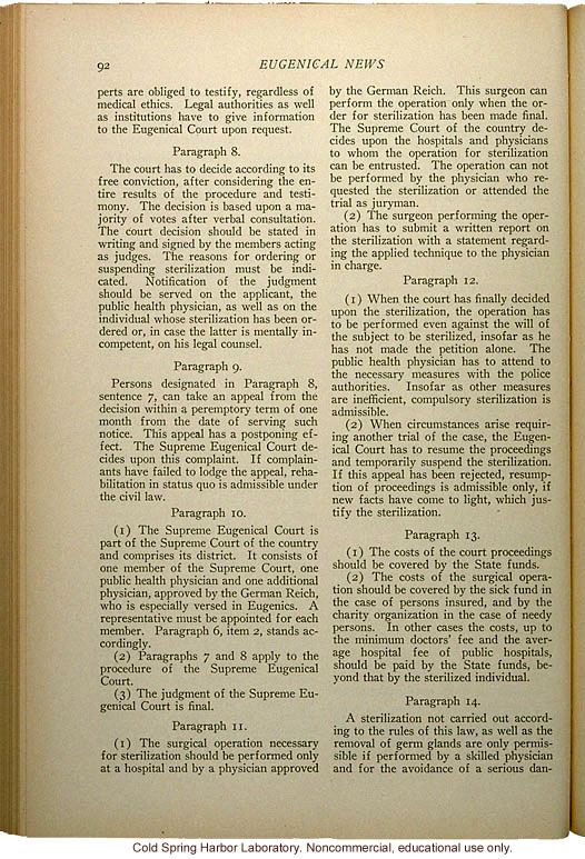 &quote;Eugenical Sterilization in Germany,&quote; Eugenical News (vol. 18:5), commentary and full translation of the German sterilization statute of 1933