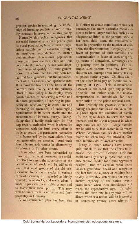 &quote;The German Racial Policy,&quote; by C.G. Campbell, Eugenical News (vol.21:2)