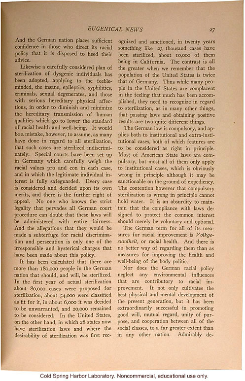 &quote;The German Racial Policy,&quote; by C.G. Campbell, Eugenical News (vol.21:2)