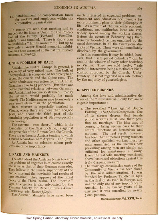 &quote;Eugenics in Austria,&quote; Eugenics Review (vol. 26:4), highlighting the moderating influence of Catholicism on eugenic programs