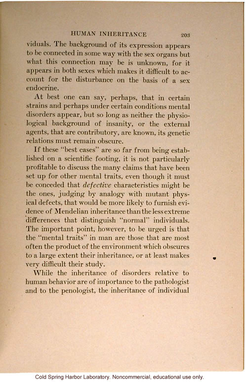 &quote;The Inheritance of Mental Traits,&quote; from Evolution and Genetics, by Thomas H. Morgan, an early criticism of eugenics in an important text