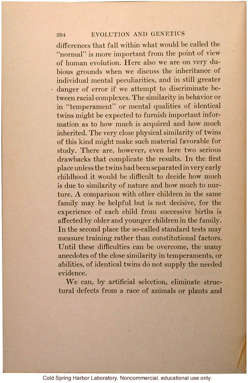 &quote;The Inheritance of Mental Traits,&quote; from Evolution and Genetics, by Thomas H. Morgan, an early criticism of eugenics in an important text