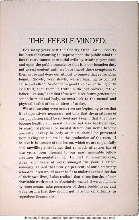 &quote;The Feeble Minded,&quote; by Mary Dendy, Economic Review (July 1903)