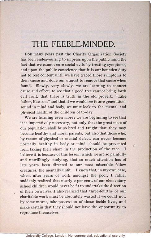 &quote;The Feeble Minded,&quote; by Mary Dendy, Economic Review (July 1903)