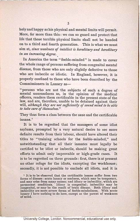 &quote;The Feeble Minded,&quote; by Mary Dendy, Economic Review (July 1903)