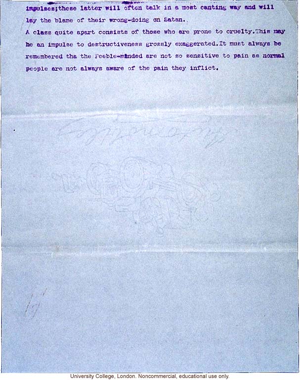 Mary Dendy letter to Karl Pearson, about definitions and confusing terms used to grade feeble-mindedness (12/5/1912)