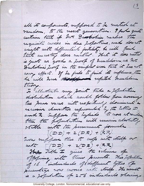 &quote;Theory of Ancestral Contributions in Heredity,&quote; handwritten manuscript by Karl Pearson, published in Proceedings of the Royal Society (vol. 81:547)