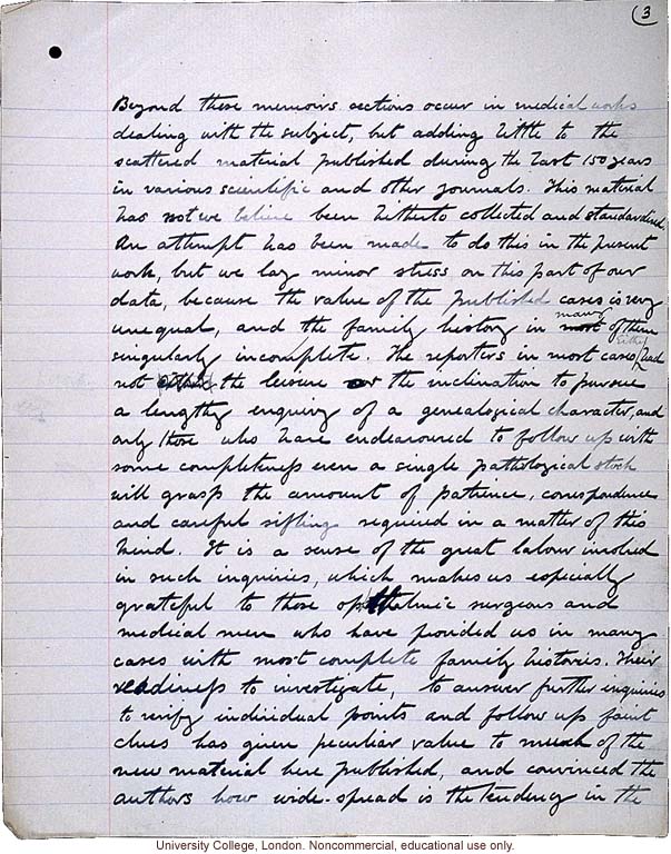 &quote;Albinism in Man: A Monograph (Part 1),&quote; handwritten manuscript by Karl Pearson,  with E. Nettleship and C.H. Usher, published in 1911