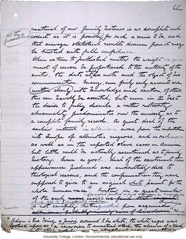 &quote;Albinism in Man: A Monograph (Part 1),&quote; handwritten manuscript by Karl Pearson,  with E. Nettleship and C.H. Usher, published in 1911