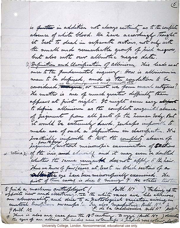 &quote;Albinism in Man: A Monograph (Part 1),&quote; handwritten manuscript by Karl Pearson,  with E. Nettleship and C.H. Usher, published in 1911