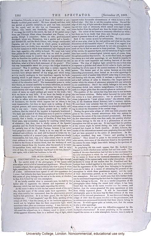 Review of <i> Hereditary Genius</i>, <i>The Spectator</i> (11/27/1869)