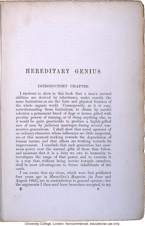 <i> Hereditary Genius: An Enquiry into Its Laws and Consequences</i> (2nd ed.), by Francis Galton, selected pages