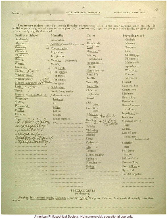 Eugenics registry of the Race Betterment Foundation, Battle Creek, MI