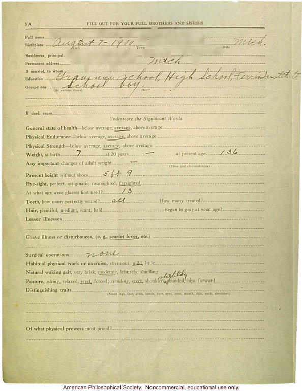 Eugenics registry of the Race Betterment Foundation, Battle Creek, MI