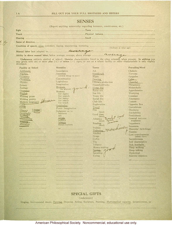 Eugenics registry of the Race Betterment Foundation, Battle Creek, MI