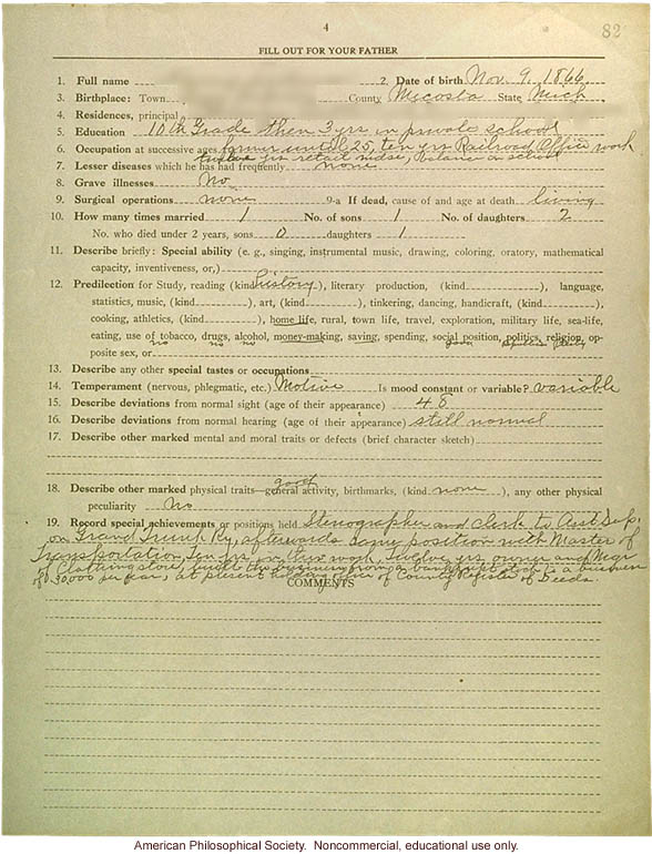 Eugenics registry of the Race Betterment Foundation, Battle Creek, MI