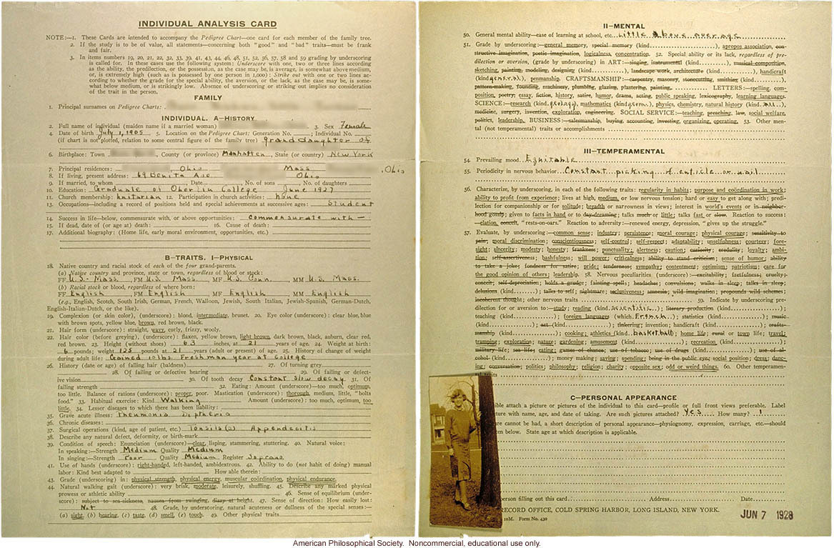 Individual analysis card, example 2